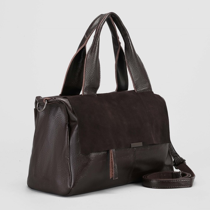 Сумка женская, замша, отдел с перегородкой, 3 наружных кармана, длинный ремень, цвет кофе