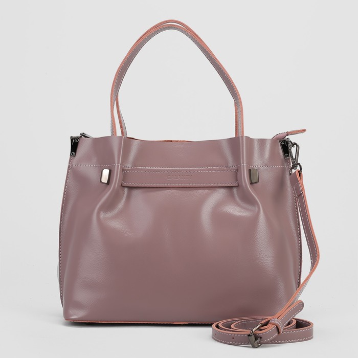 Сумка женская, отдел с перегородкой на молнии, длинный ремень, цвет пудровый