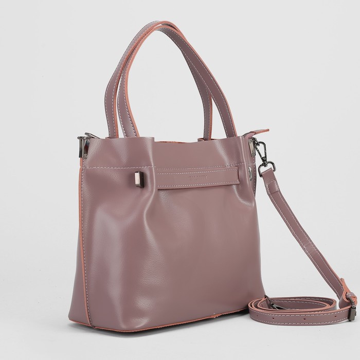 Сумка женская, отдел с перегородкой на молнии, длинный ремень, цвет пудровый