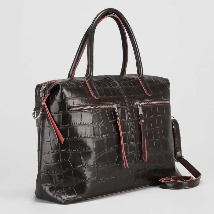 Сумка женская, отдел на молнии, 3 наружных кармана, крокодил кофе