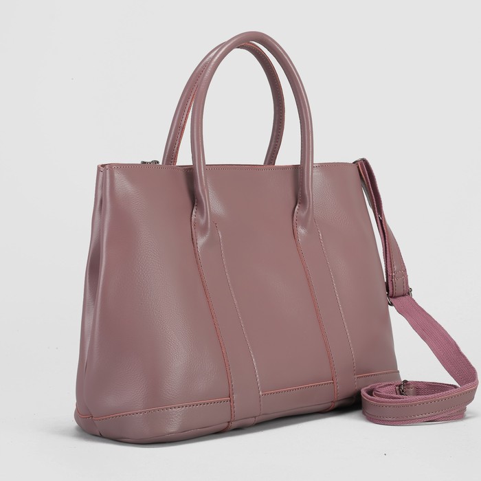 Сумка женская, отдел с перегородкой на молнии, с расширением, наружный карман, цвет пудровый