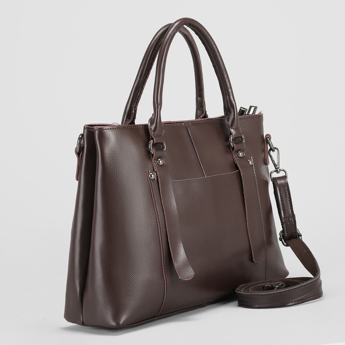 Сумка женская, 2 отдела на молниях, 2 наружных кармана, длинный ремень, цвет кофе