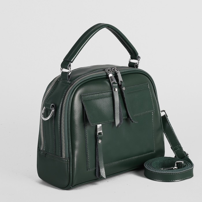 Сумка женская, 2 отдела на молниях, 2 наружных кармана, цвет оливковый