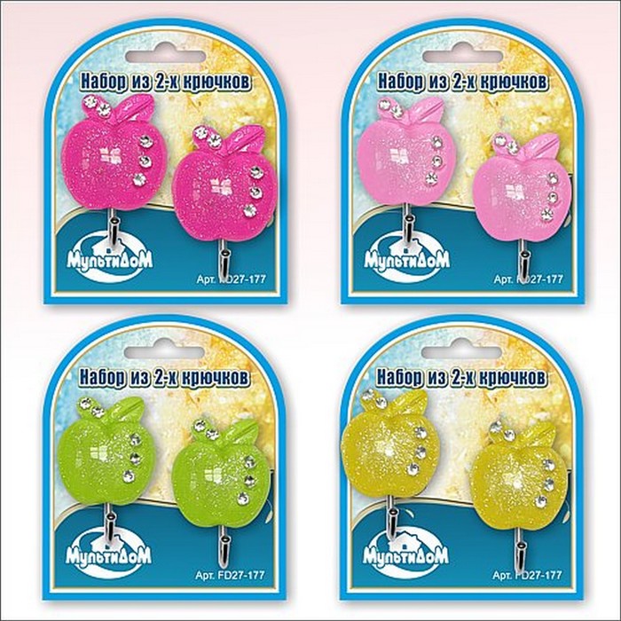 Набор крючков 2 шт "Яблочки с росой", цвет МИКС