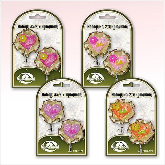 Набор крючков 2 шт "Сердечки в рюше", цвет МИКС