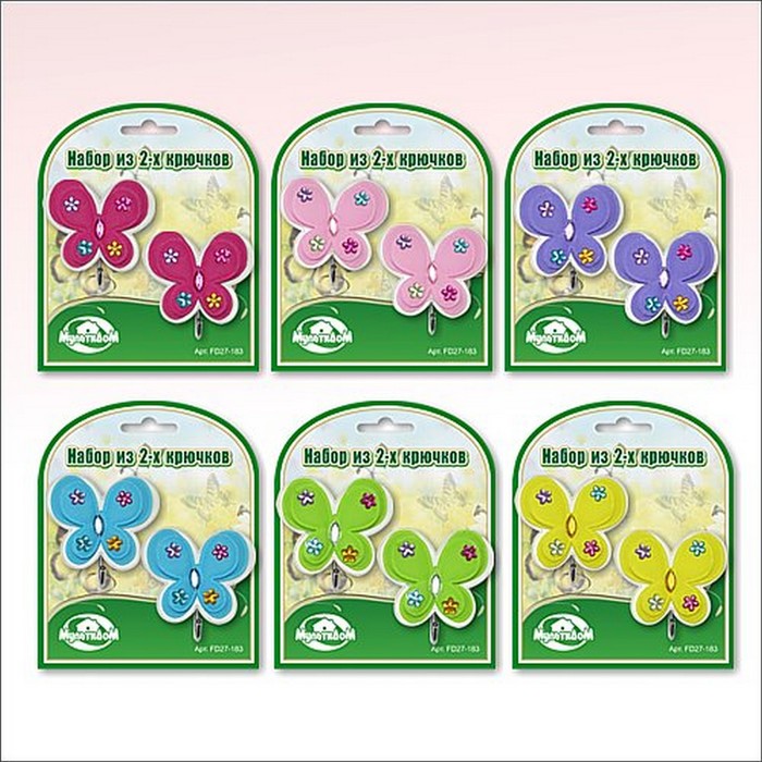 Набор крючков 2 шт "Мотыльки со стразами", цвет МИКС