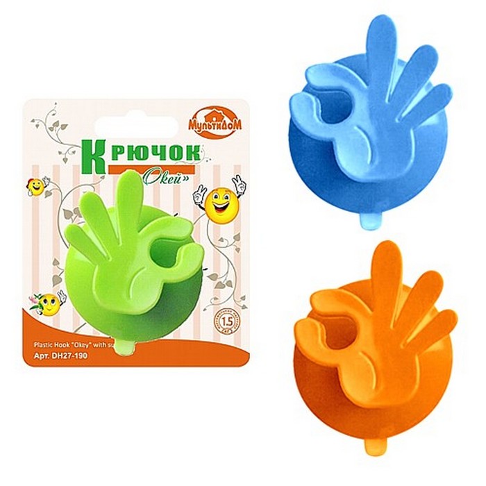 Крючок с присоской "Окей", цвет МИКС