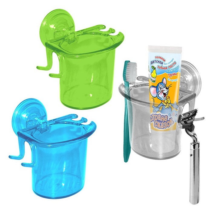 Стакан для умывальных принадлежностей на присоске, цвет МИКС