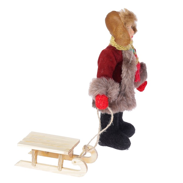 Новогодняя кукла "Мальчик в зимнем костюме с санками" 28 см (А2-16) МИКС