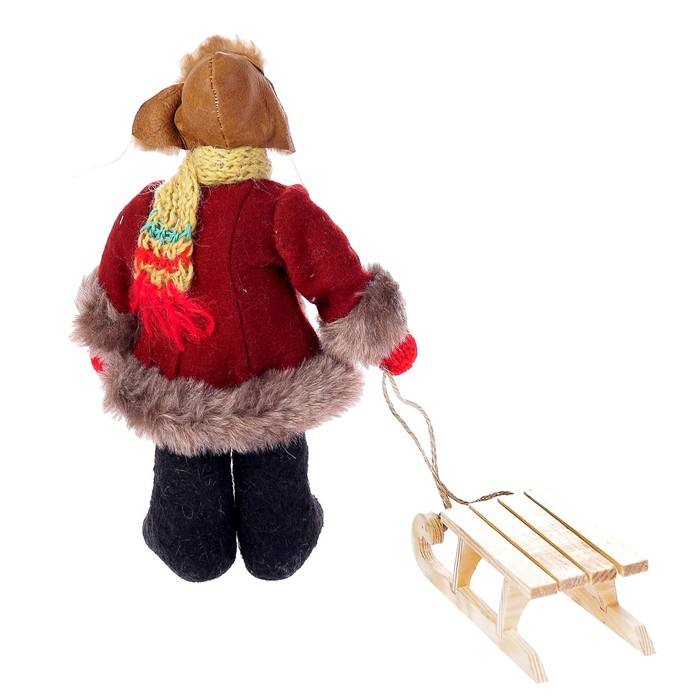Новогодняя кукла "Мальчик в зимнем костюме с санками" 28 см (А2-16) МИКС