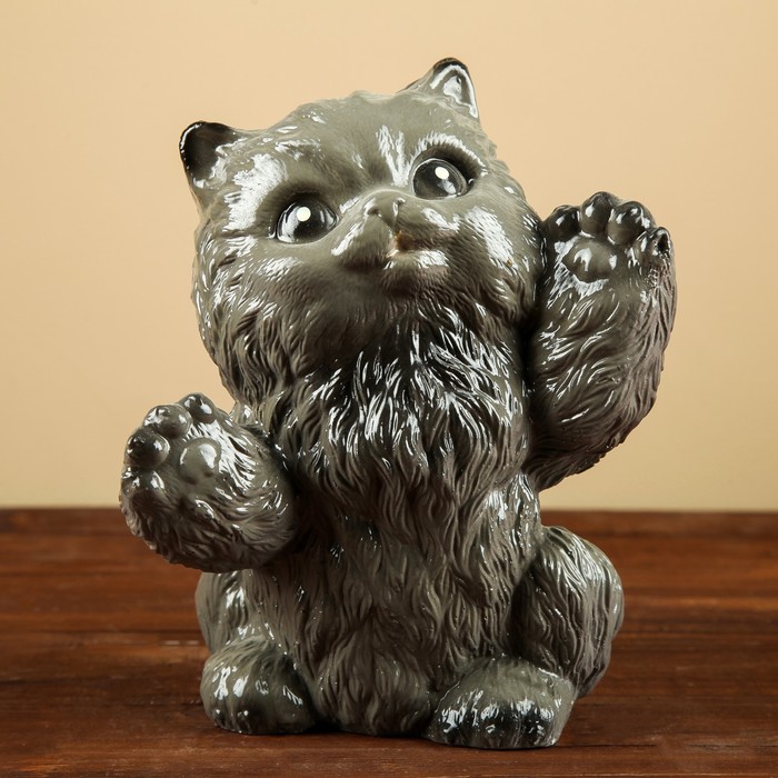 Копилка "Пушистый котенок" серый 18см