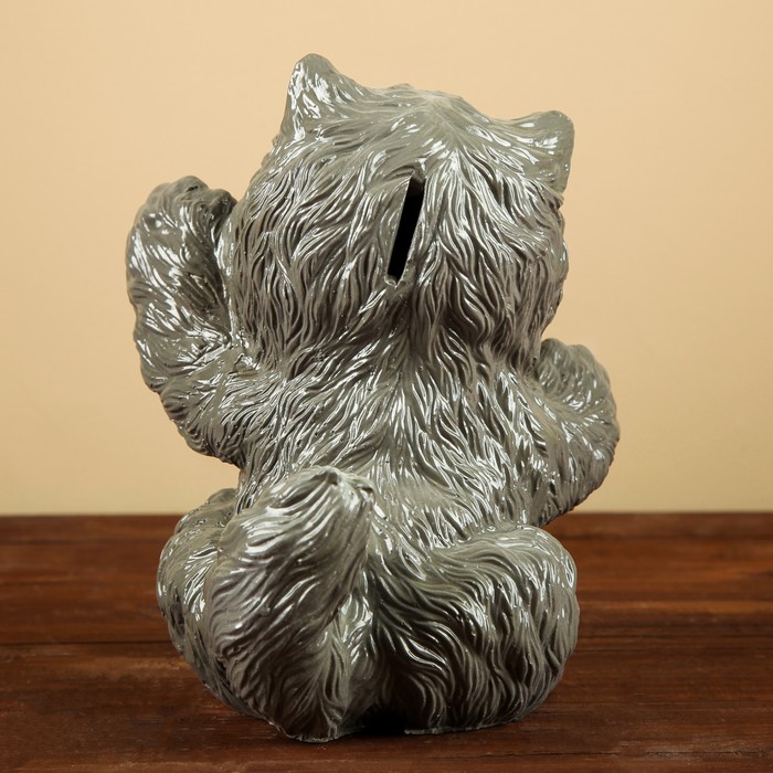 Копилка "Пушистый котенок" серый 18см