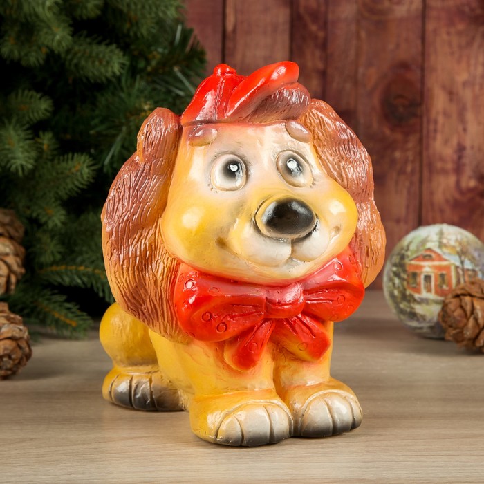 Копилка "Собака в кепке с бантиком" коричневый, 18см