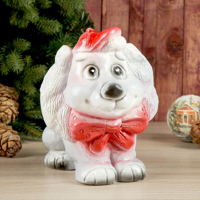 Копилка "Собака в кепи с бантиком" серый, 18см