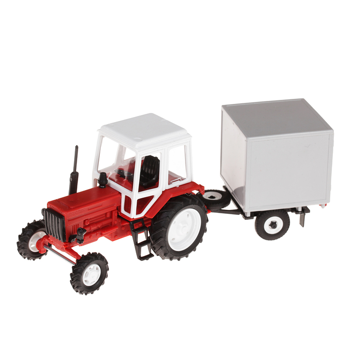 Трактор, с прицепом, будка, масштаб 1:43