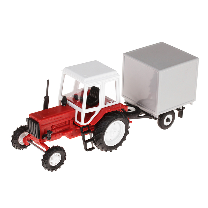 Трактор, с прицепом, будка, масштаб 1:43