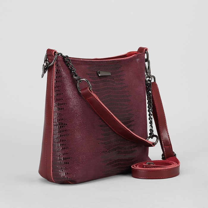 Сумка женская, замша, отдел с перегородкой, наружный карман, длинный ремень, цвет бордовый