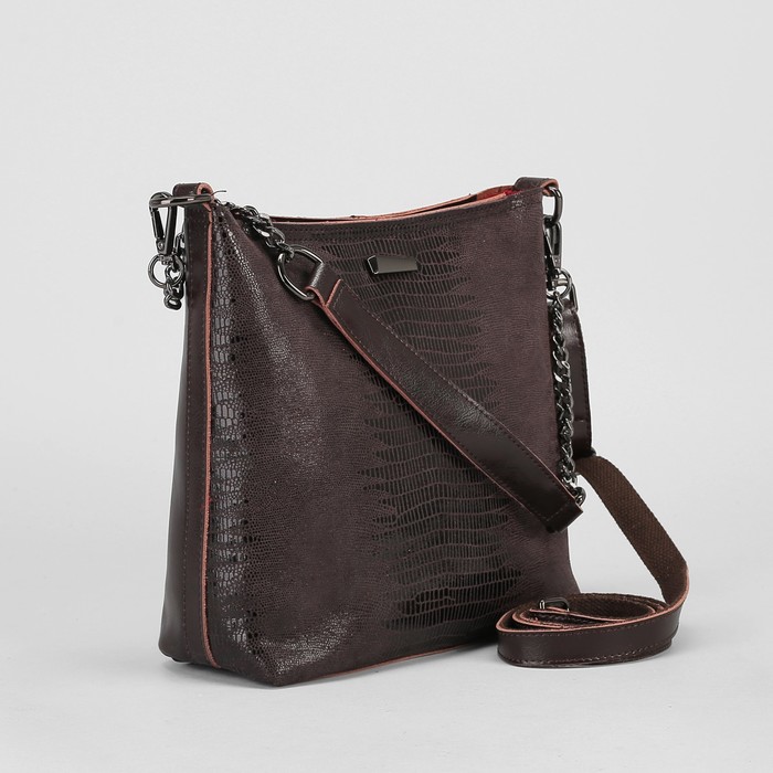 Сумка женская, замша, отдел с перегородкой, наружный карман, длинный ремень, цвет кофе