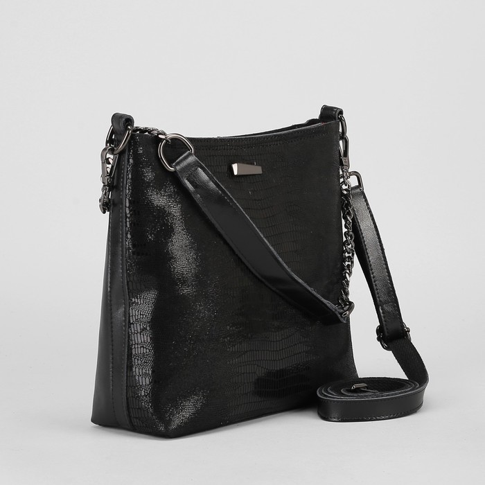 Сумка женская, замша, отдел с перегородкой, наружный карман, длинный ремень, цвет чёрный