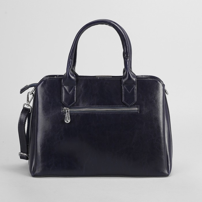 Сумка женская, 3 отдела на молнии, наружный карман, длинный ремень, цвет синий