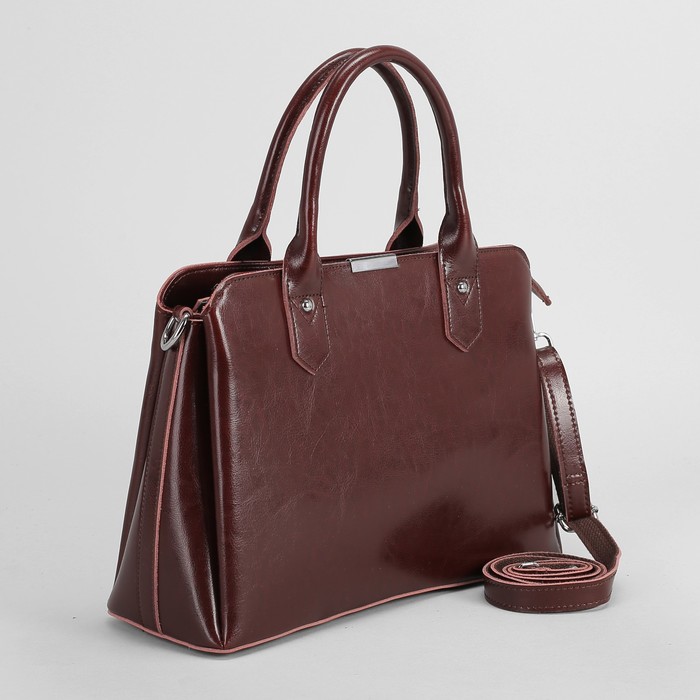 Сумка женская, 3 отдела на молнии, наружный карман, длинный ремень, цвет кофе