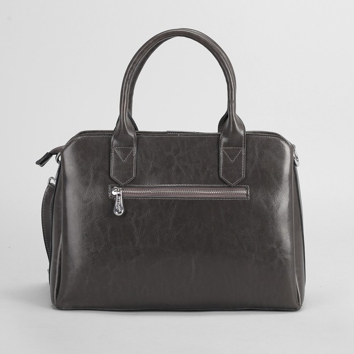 Сумка женская, 3 отдела на молнии, наружный карман, длинный ремень, цвет серый