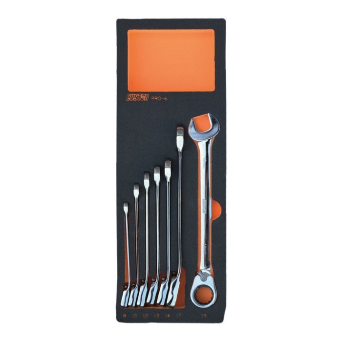 Набор комбинированных ключей CUSTOR PRO-6, с трещоткой, реверс, 7 предметов, в ложементе