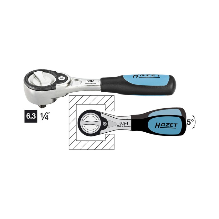 Трещотка HAZET 863-1, 119 мм, 1/4", 72 зуба
