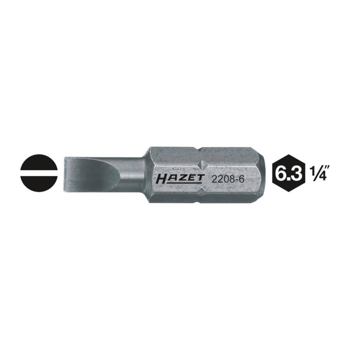 Насадка (бита) HAZET 2208-6, для винтов со шлицем, 1/4"