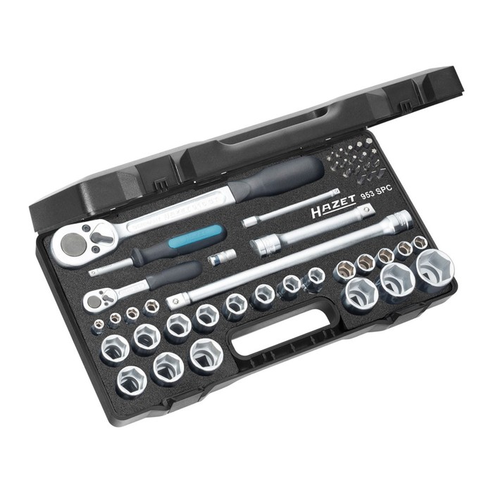 Набор торцевых головок HAZET 953SPC, с трещоткой, 1/4", 1/2", 47 предметов