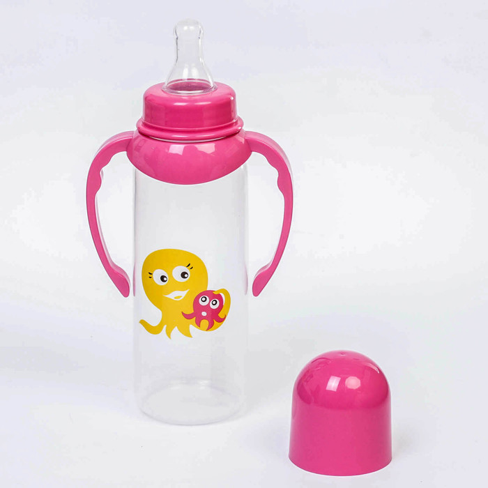 Бутылочка для кормления «Мама и дитя» с ручками, классическая, 250 мл, от 0 мес., цвета МИКС