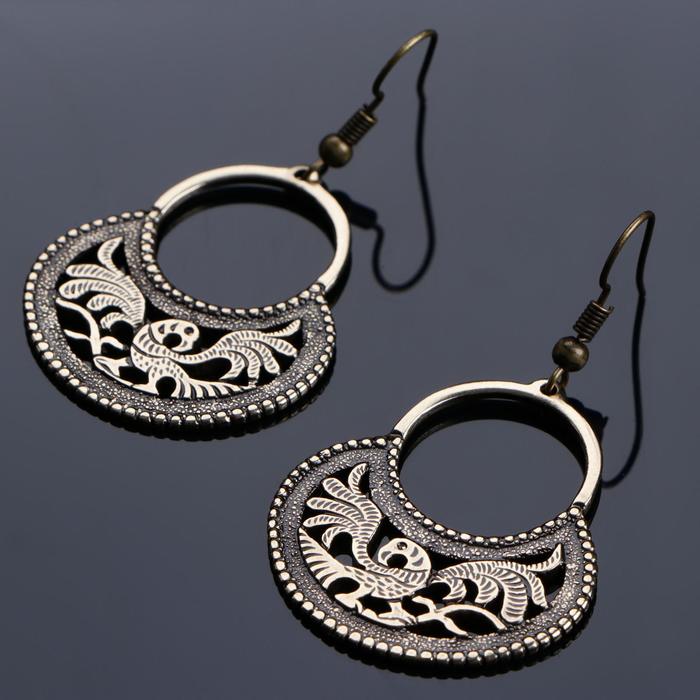 Серьги обереги «Птица Феникс»  латунь