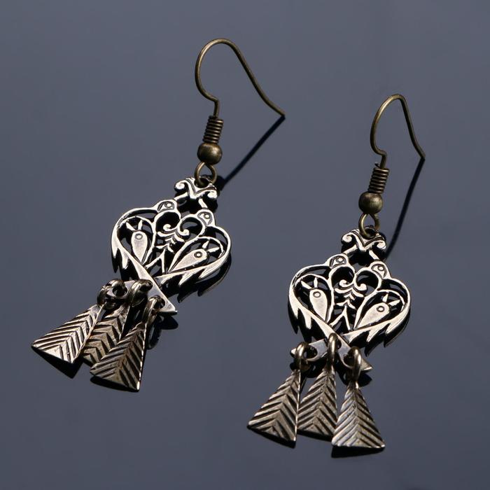 Серьги обереги «Птицы хранители» шумящие латунь