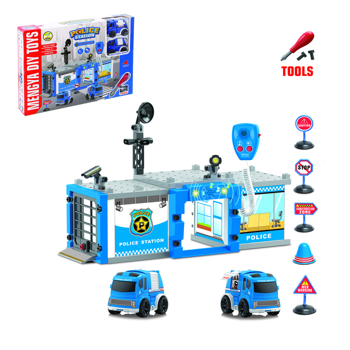 Парковка - конструктор "Полицейский участок", с отверткой и рацией, 2 машины