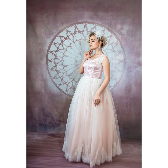 Свадебное платье "Даниэлла" пудровое. Евро-фатин,корсет,маечка, кружево 42-44