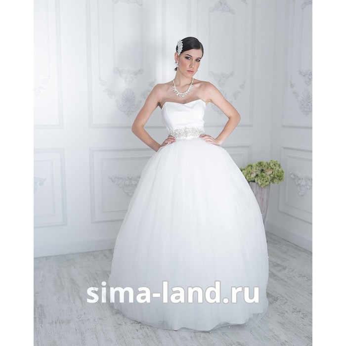 Свадебное платье "Жемчужина" молочное, еврофатин усыпан жемчугом, топ украшен стразами 44-46 28149
