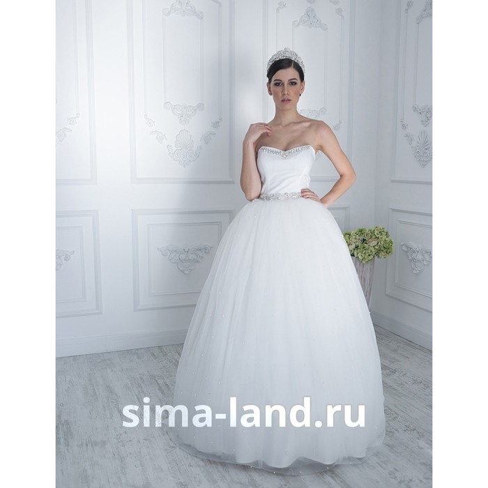 Свадебное платье "Жемчужина" молочное, еврофатин усыпан жемчугом, топ украшен стразами 44-46 28149