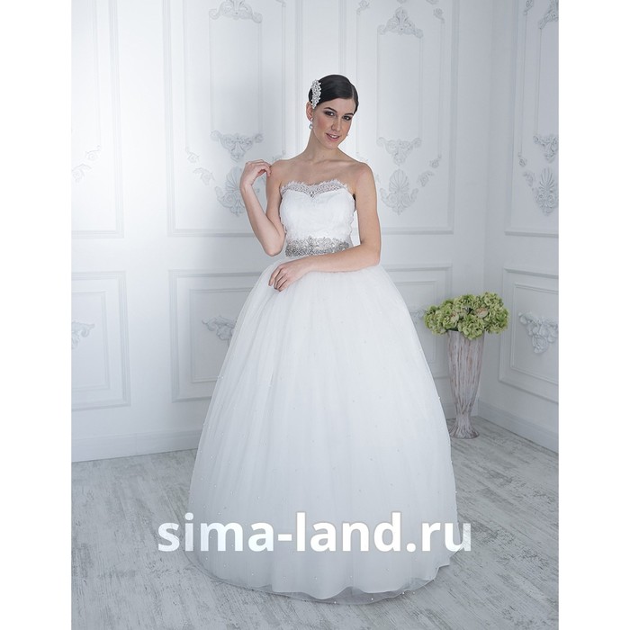 Свадебное платье "Жемчужина" молочное, еврофатин усыпан жемчугом, пояс и болеро Бенуа 46-48   281499