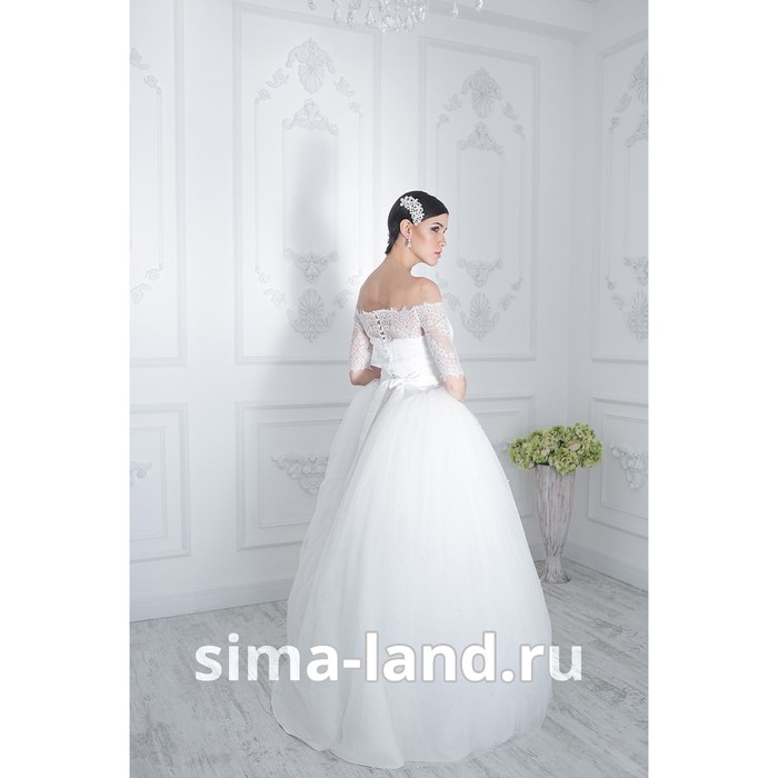 Свадебное платье "Жемчужина" молочное, еврофатин усыпан жемчугом, пояс и болеро Белла 42-44 281499