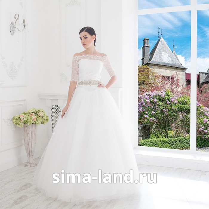 Свадебное платье "Джульетта-нежность"со стразами на поясе", корсет и болеро,молочное 46-48