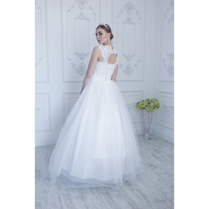 Свадебное платье "Элен-София премиум"с бантом и кружевным верхом, жемчугом, с поясом 42-44