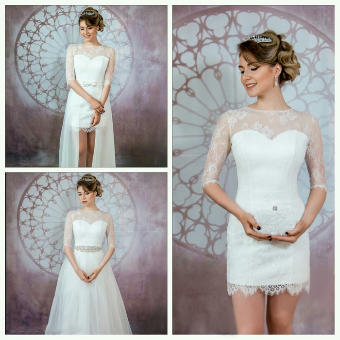 Свадебное платье "Шерр"юбка открытая спереди,бант на поясе+юбка.бел/молоч. 46-48