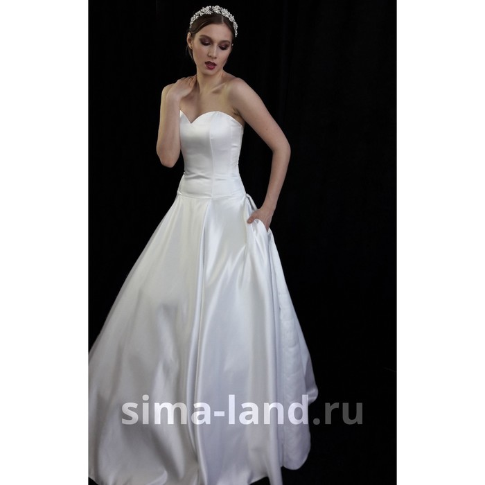Свадебное платье "Леди-Гамельтон", атласное с карманами, с заниженной талией р. 42-44