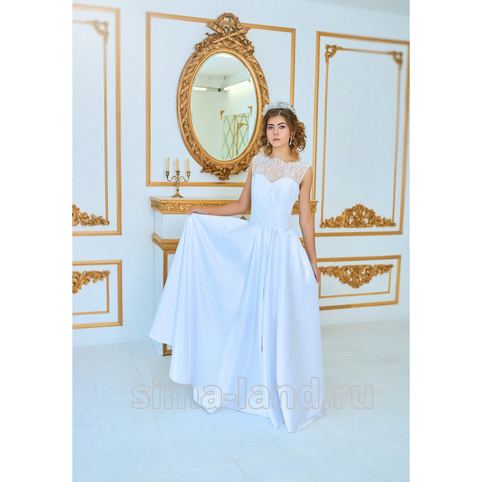 Свадебное платье "Женевьева" с карманами/без, с кружевной маечкой,белое/молочное 42-44