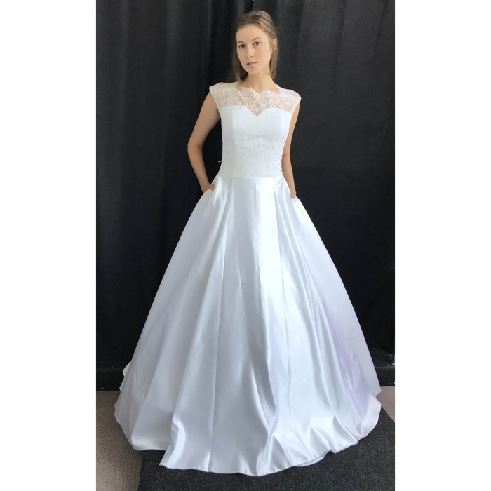 Свадебное платье "Женевьева" с карманами/без, с кружевной маечкой,белое/молочное 46-48