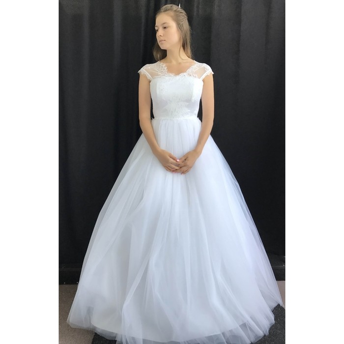 Свадебное платье "Ирида" кружевной топ с лямочками шантильи, фатиновая юбка, корсет 46-48