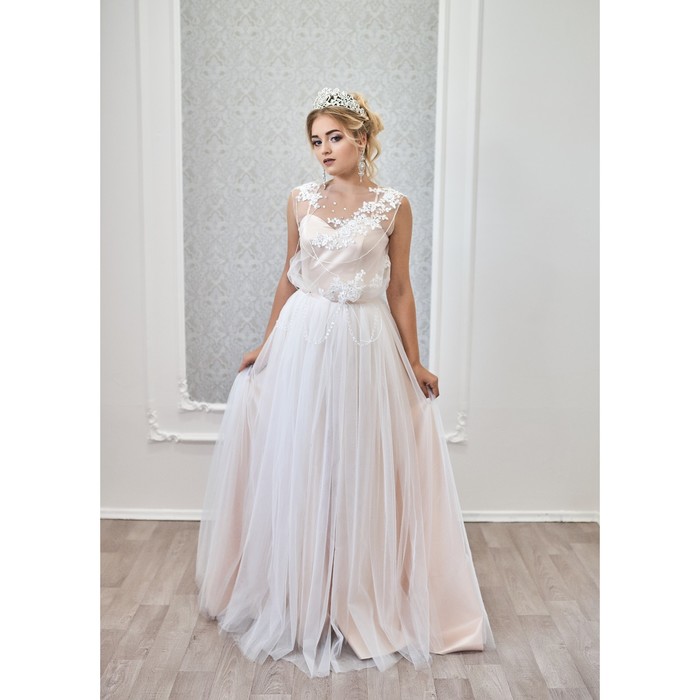 Свадебное платье "Амэя" Вечерний дождь фатин,бусинки,корсет усилен дублирином, кофейное42-44 28150