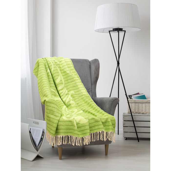 Плед Покрывало "Завиток",жаккард, 140х200 см,завиток зеленый, 350 гр/м2, хлопок 100%