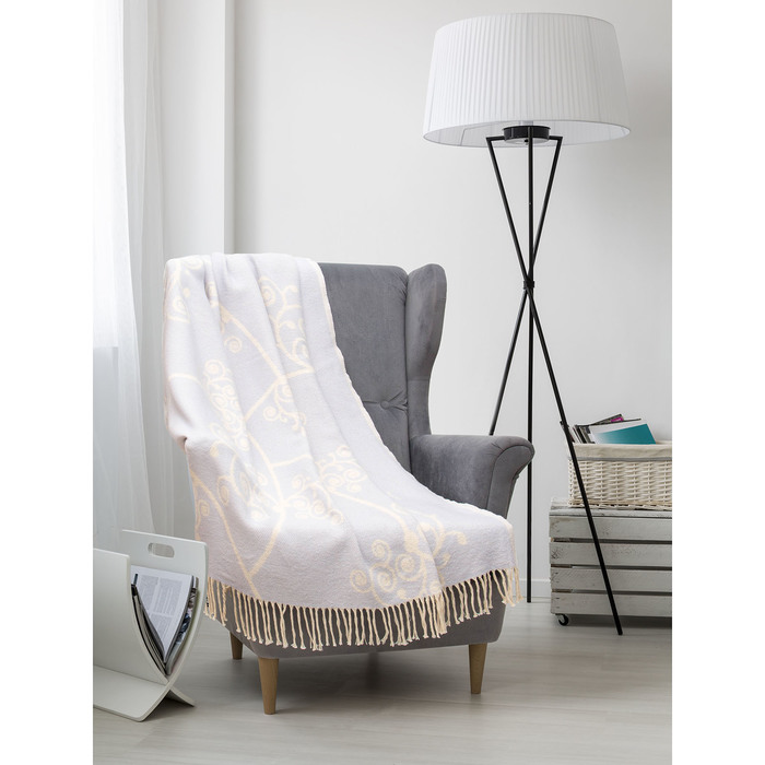 Плед Покрывало "Веточка",жаккард, 170х200 см,веточка сиреневая, 350 гр/м2, хлопок 100%