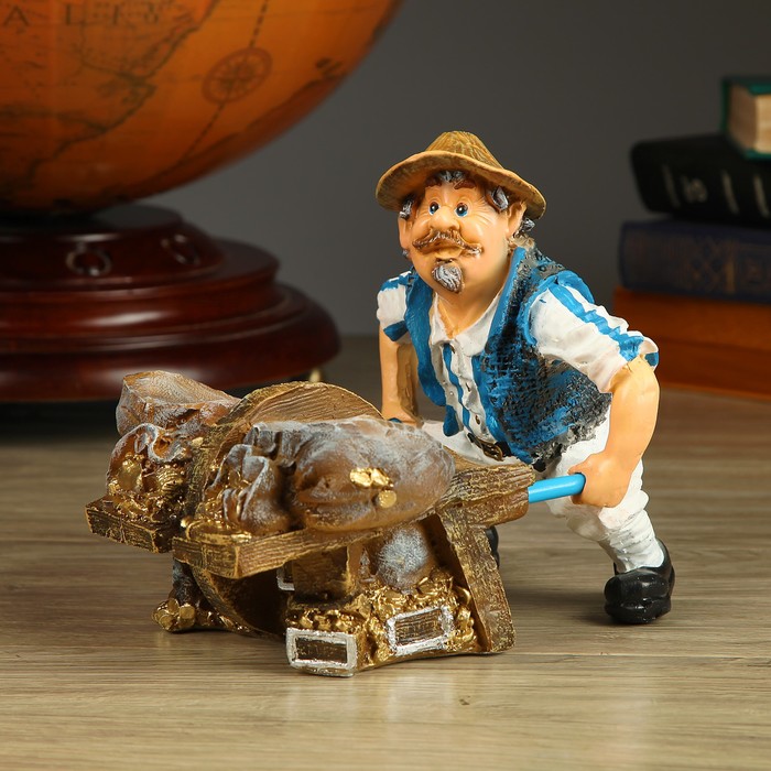 Подставка под бутылку "Мужик с тележкой" 19см